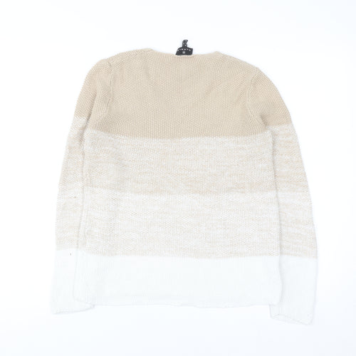 Marble Women Beige V-Neck Long Sleeve Chunky Knit Jumper Size 12