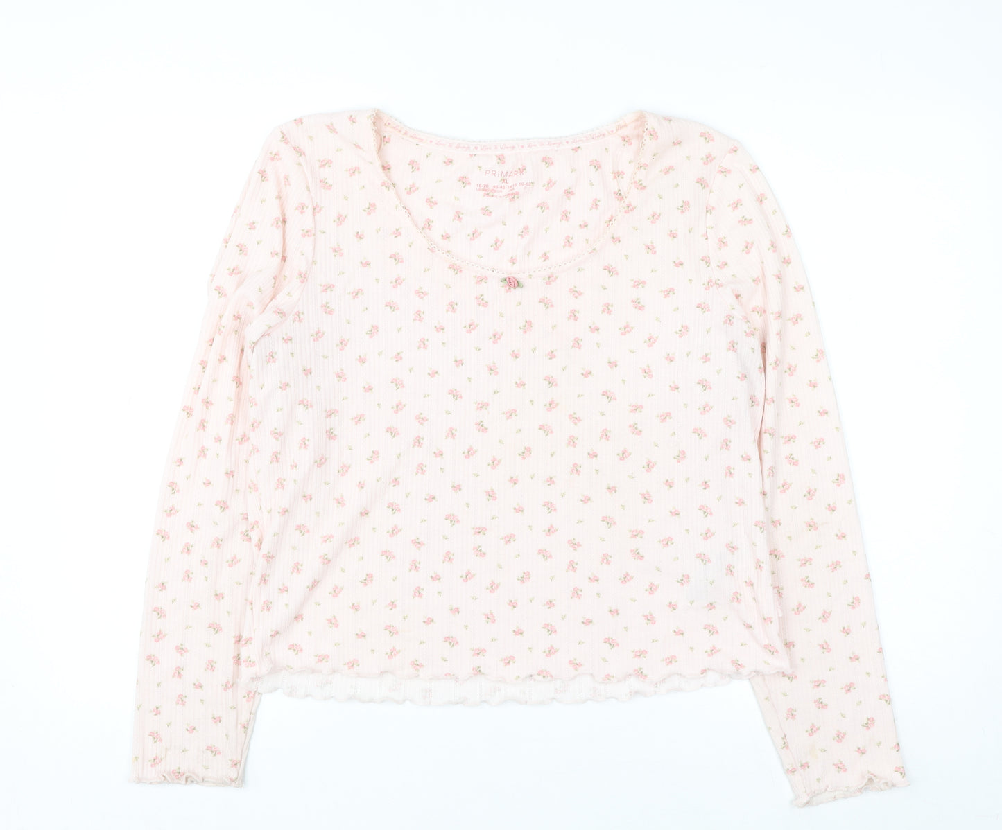 Primark Women Pink Floral Long Sleeve Pyjama Top Size 18-20
