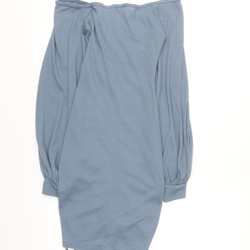 PrettyLittleThing Women Blue Size 6 Off Shoulder Ruched Bodycon Dress
