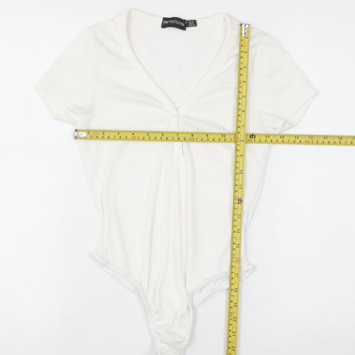PrettyLittleThing Women White V-Neck Rib T-Shirt Bodysuit Size 10