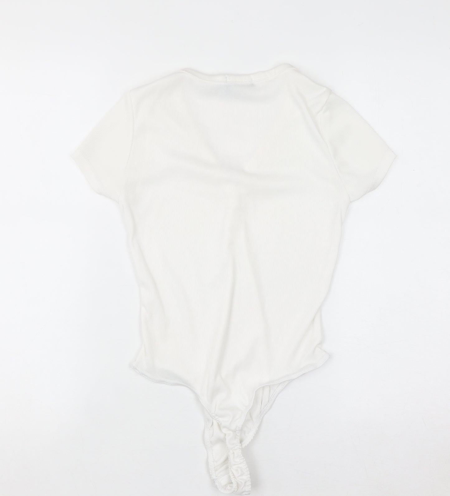 PrettyLittleThing Women White V-Neck Rib T-Shirt Bodysuit Size 10