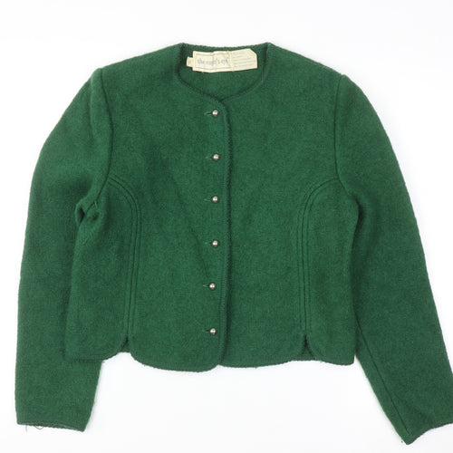 The Eagle's Eye Women Green Wool Cardigan Size 12 Crew Neck Button Up