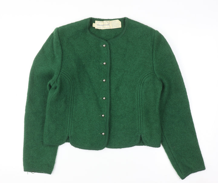 The Eagle's Eye Women Green Wool Cardigan Size 12 Crew Neck Button Up