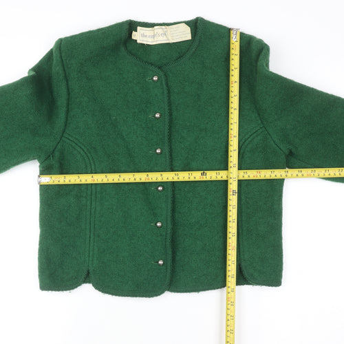 The Eagle's Eye Women Green Wool Cardigan Size 12 Crew Neck Button Up