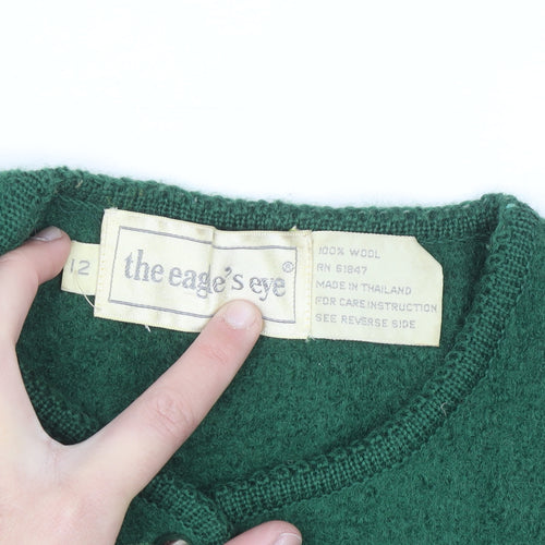 The Eagle's Eye Women Green Wool Cardigan Size 12 Crew Neck Button Up