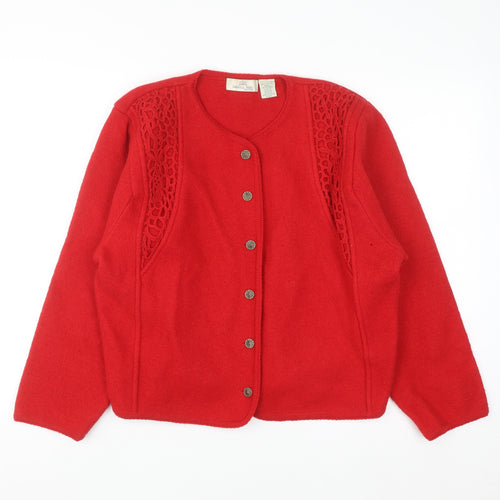 Carroll Reed Women Red Wool Knit Cardigan L Vintage Classic