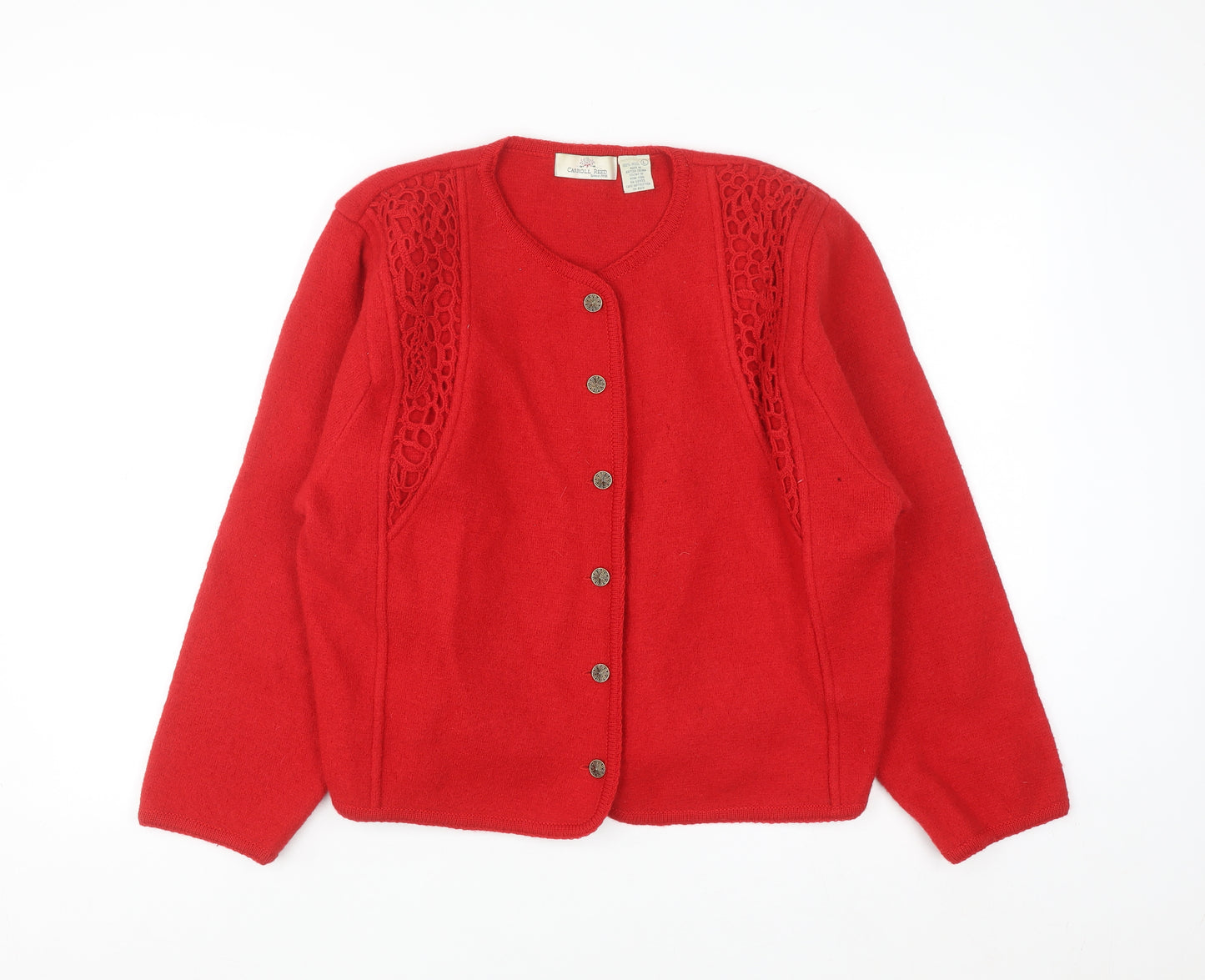 Carroll Reed Women Red Wool Knit Cardigan L Vintage Classic