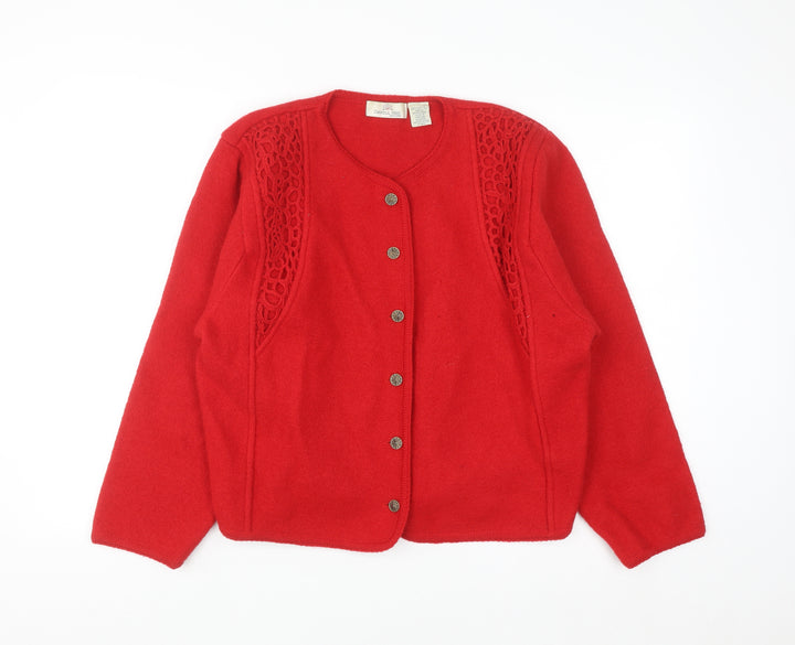 Carroll Reed Women Red Wool Knit Cardigan L Vintage Classic