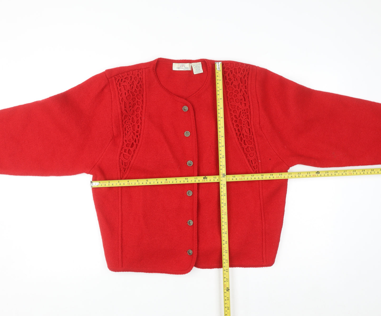 Carroll Reed Women Red Wool Knit Cardigan L Vintage Classic