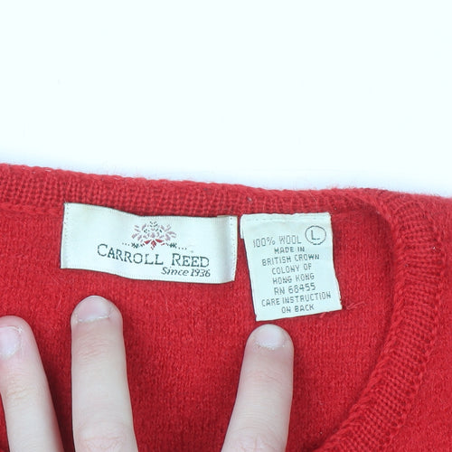 Carroll Reed Women Red Wool Knit Cardigan L Vintage Classic