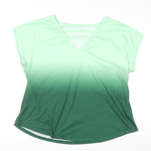 Shein Curve Women’s Green Ombre V-Neck Short Sleeve T-Shirt Size 2XL