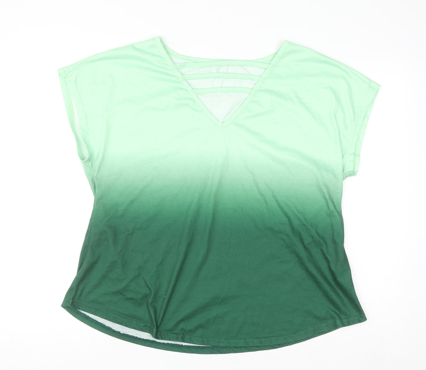 Shein Curve Women’s Green Ombre V-Neck Short Sleeve T-Shirt Size 2XL