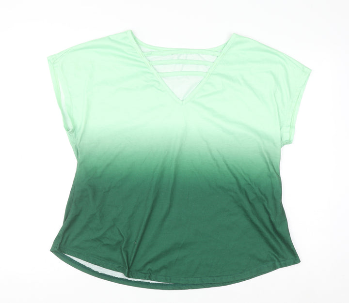 Shein Curve Women’s Green Ombre V-Neck Short Sleeve T-Shirt Size 2XL