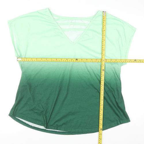 Shein Curve Women’s Green Ombre V-Neck Short Sleeve T-Shirt Size 2XL