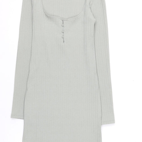 Zara Women Grey Size 8 Long Sleeve Ribbed Bodycon Dress