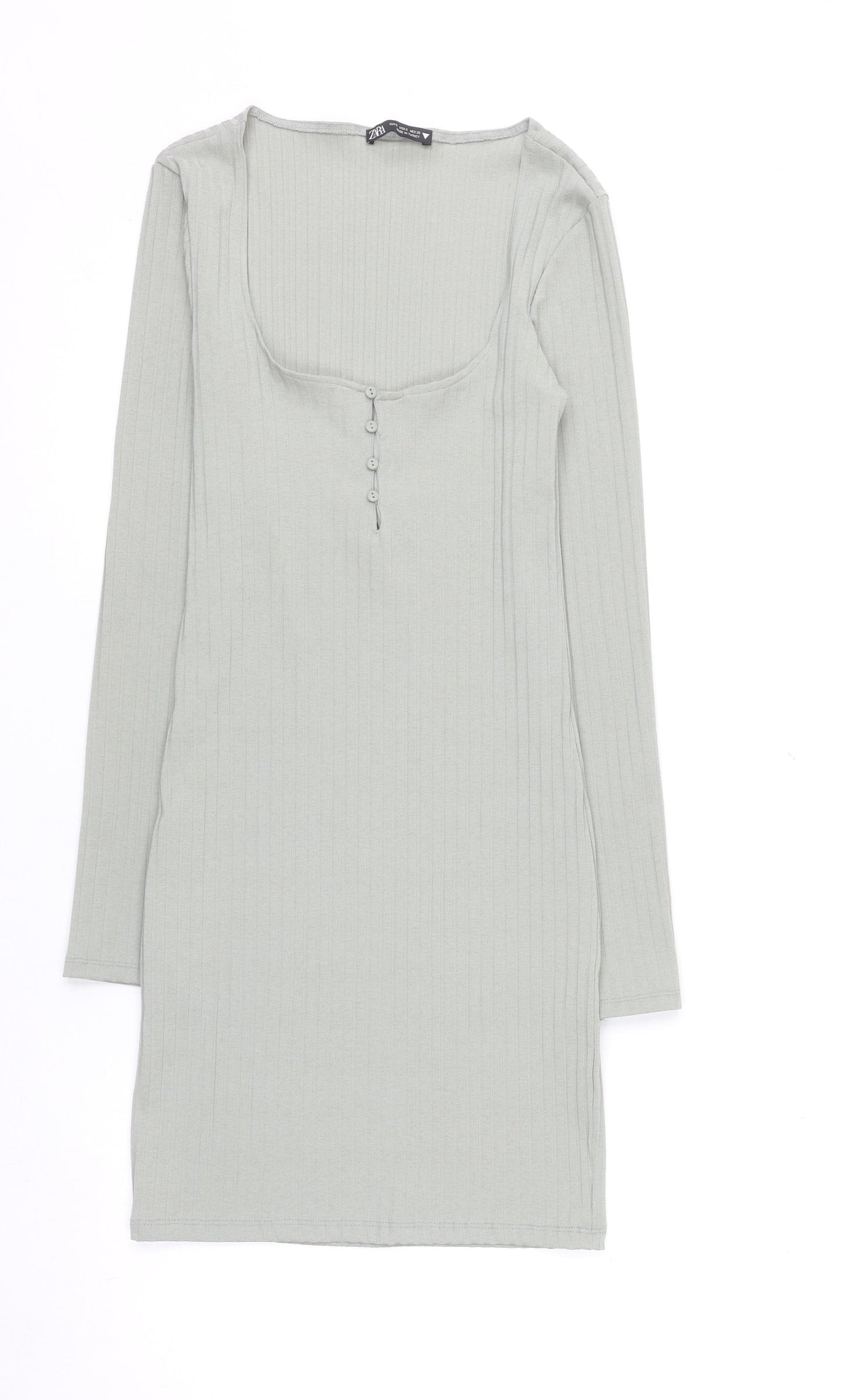 Zara Women Grey Size 8 Long Sleeve Ribbed Bodycon Dress