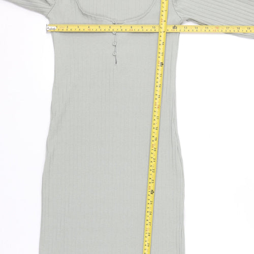 Zara Women Grey Size 8 Long Sleeve Ribbed Bodycon Dress