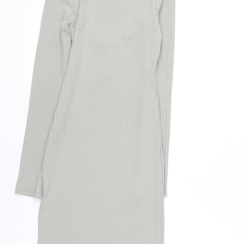 Zara Women Grey Size 8 Long Sleeve Ribbed Bodycon Dress