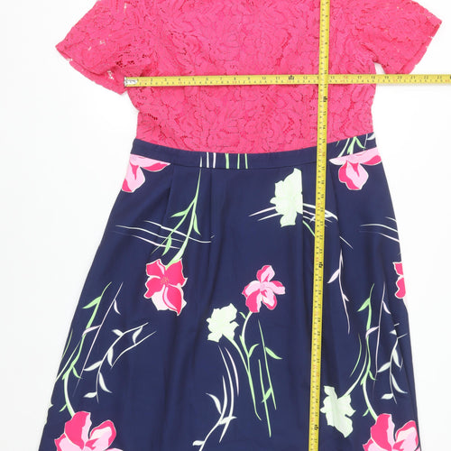 Marc Angelo Women's Pink Floral Lace Fit & Flare Dress Size 16