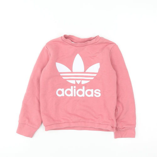 Adidas Girls Pink 6-7 Years Pullover Crew Neck Graphic Sweatshirt