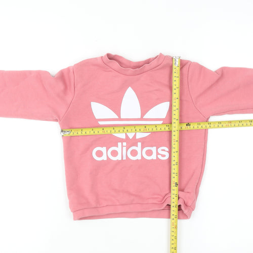 Adidas Girls Pink 6-7 Years Pullover Crew Neck Graphic Sweatshirt