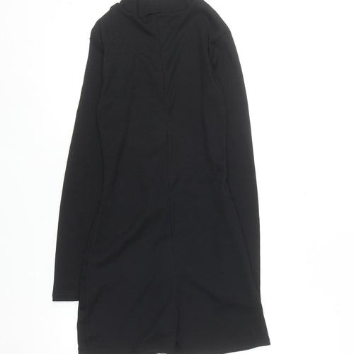 PrettyLittleThing Women's Black Ribbed Zip Long Sleeve Playsuit Size 8