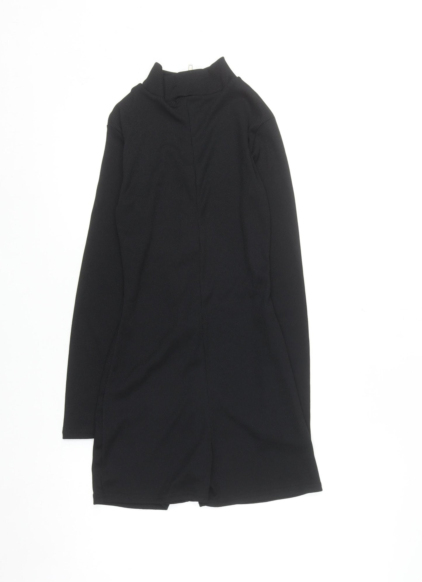PrettyLittleThing Women's Black Ribbed Zip Long Sleeve Playsuit Size 8