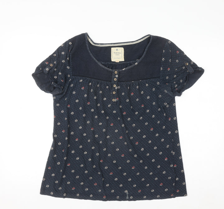 Reacan Cove Womens Blue Nautical Button Short Sleeve Cotton Blouse Size 12