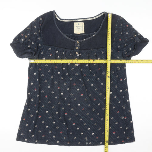 Reacan Cove Womens Blue Nautical Button Short Sleeve Cotton Blouse Size 12