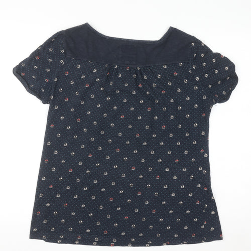 Reacan Cove Womens Blue Nautical Button Short Sleeve Cotton Blouse Size 12
