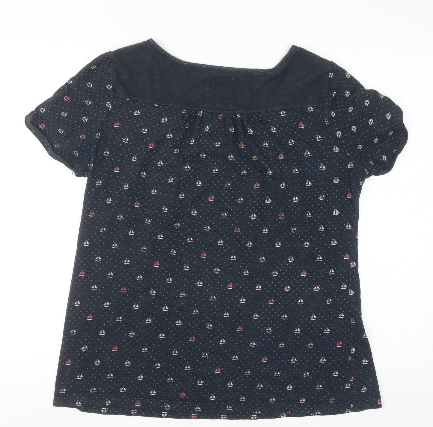 Reacan Cove Womens Blue Nautical Button Short Sleeve Cotton Blouse Size 12