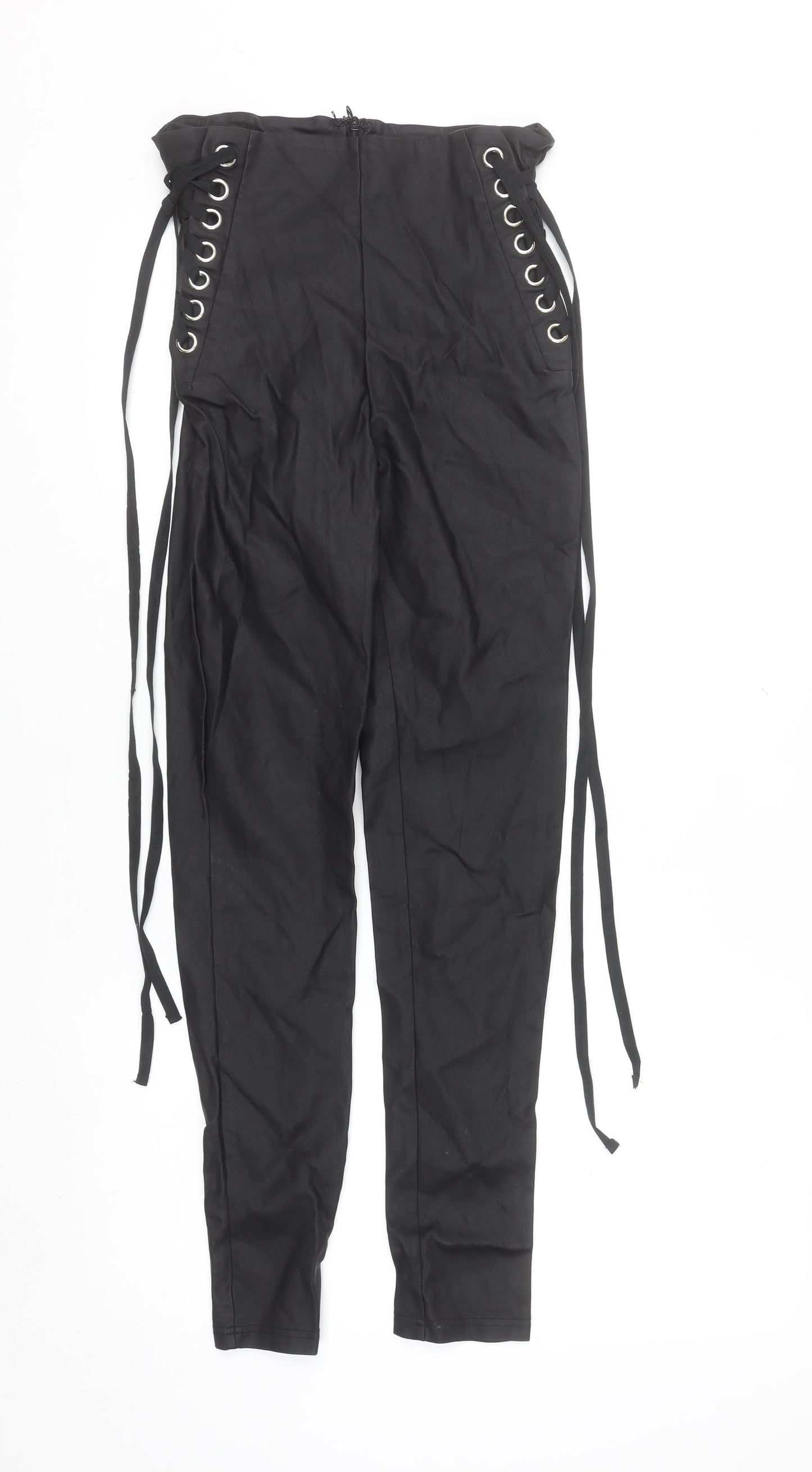 SHEIN Women's Black Lace-Up High Waist Skinny Trousers Size 8