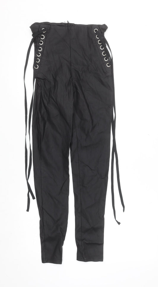 SHEIN Women's Black Lace-Up High Waist Skinny Trousers Size 8