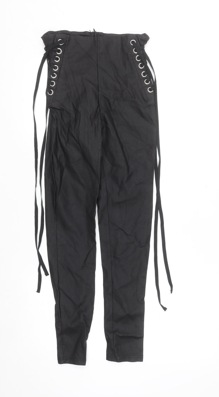 SHEIN Women's Black Lace-Up High Waist Skinny Trousers Size 8