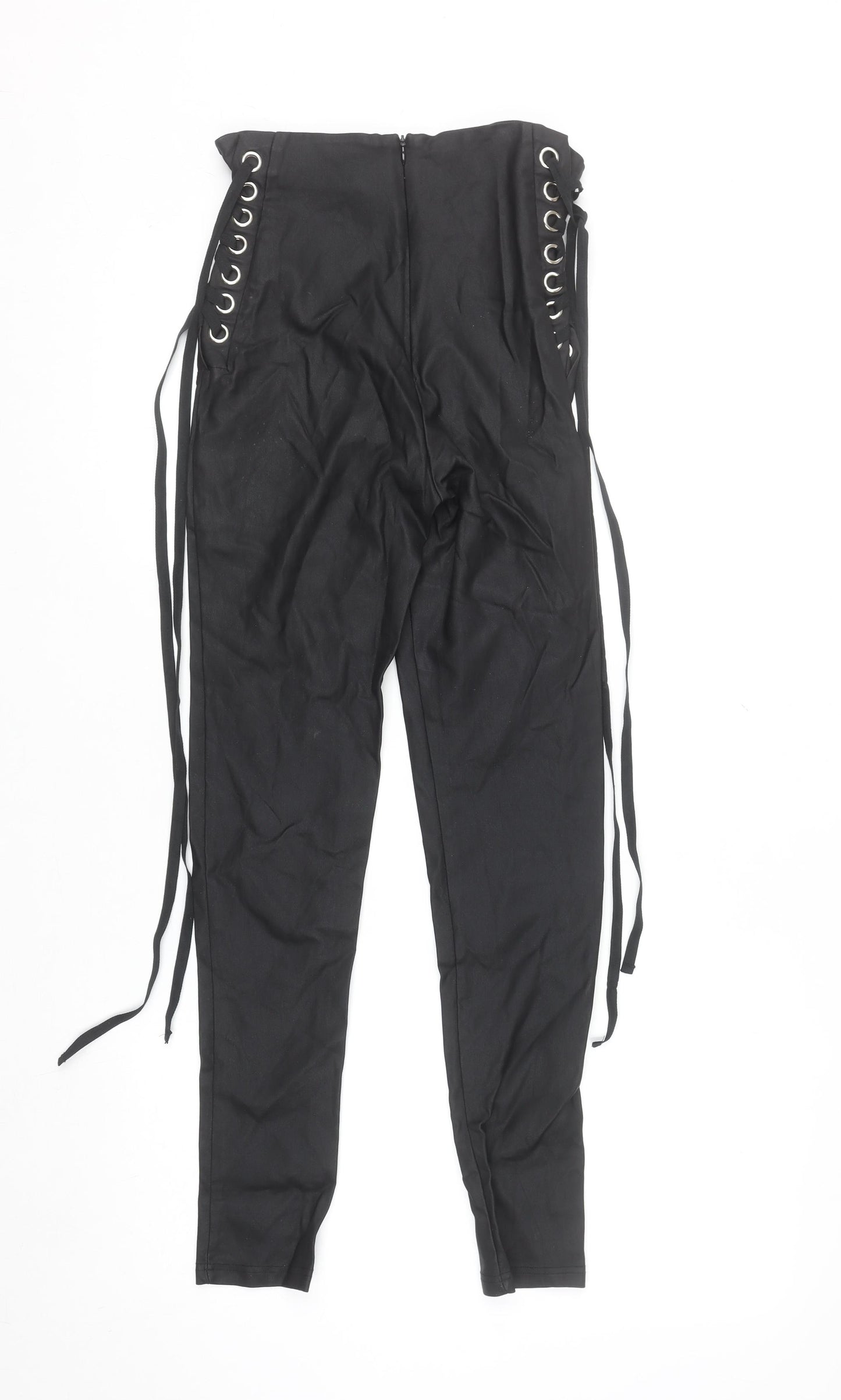 SHEIN Women's Black Lace-Up High Waist Skinny Trousers Size 8