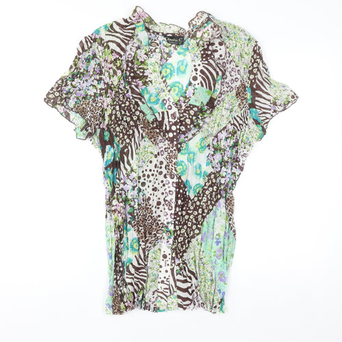 Claudia C Women's Multicoloured Floral Animal Print Ruffle Tunic Blouse Size 20