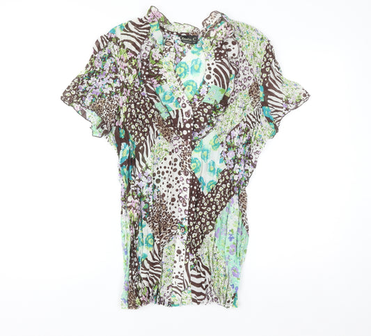 Claudia C Women's Multicoloured Floral Animal Print Ruffle Tunic Blouse Size 20