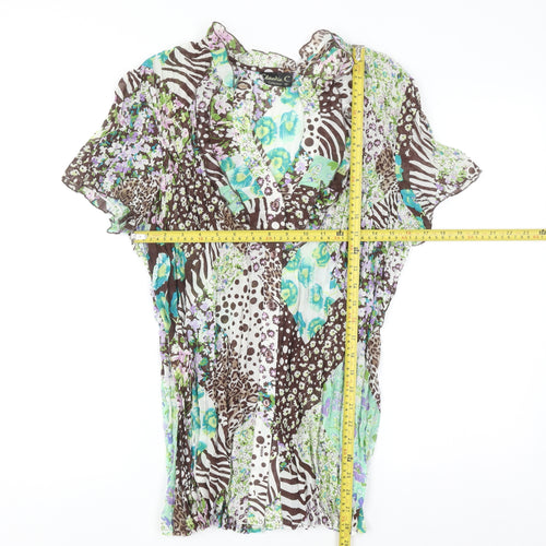 Claudia C Women's Multicoloured Floral Animal Print Ruffle Tunic Blouse Size 20