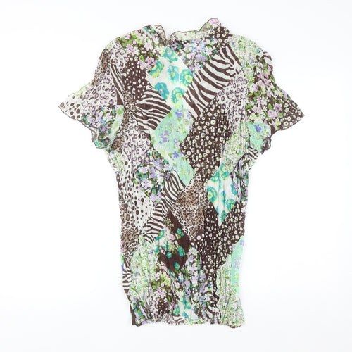 Claudia C Women's Multicoloured Floral Animal Print Ruffle Tunic Blouse Size 20