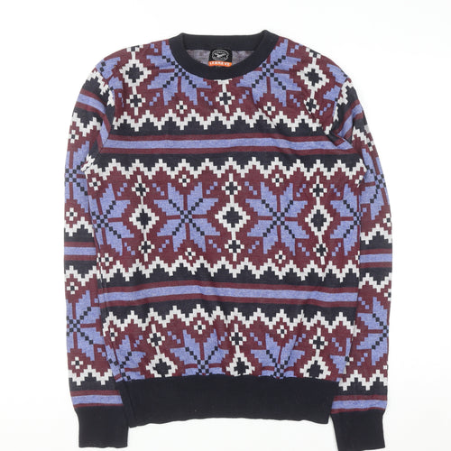 Le Breve Men's Blue Fair Isle Knit Pullover Jumper Size M