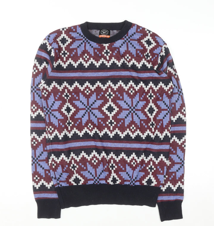 Le Breve Men's Blue Fair Isle Knit Pullover Jumper Size M