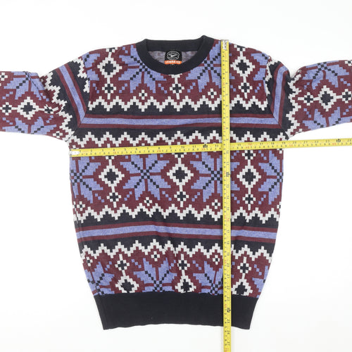 Le Breve Men's Blue Fair Isle Knit Pullover Jumper Size M