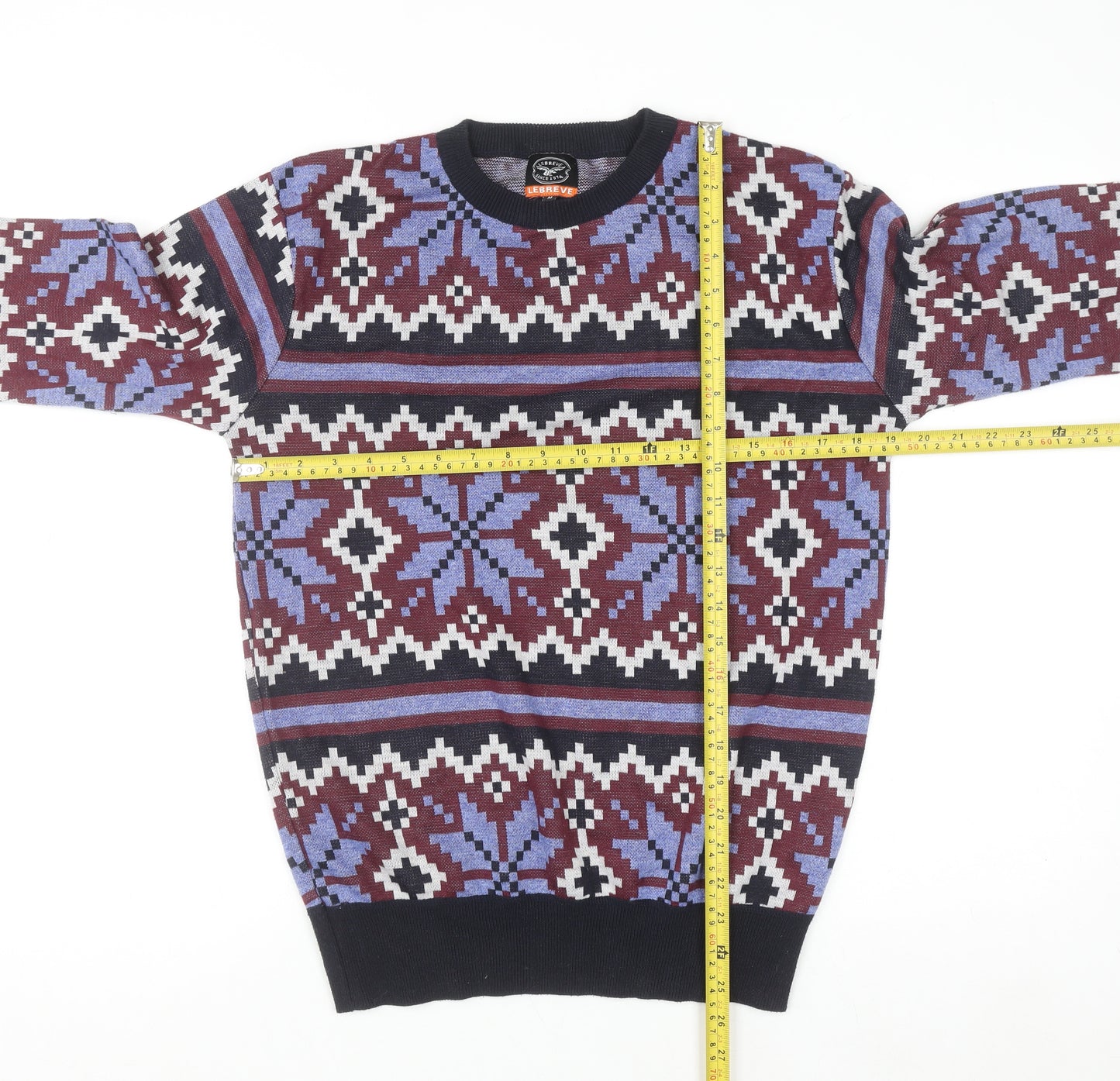 Le Breve Men's Blue Fair Isle Knit Pullover Jumper Size M