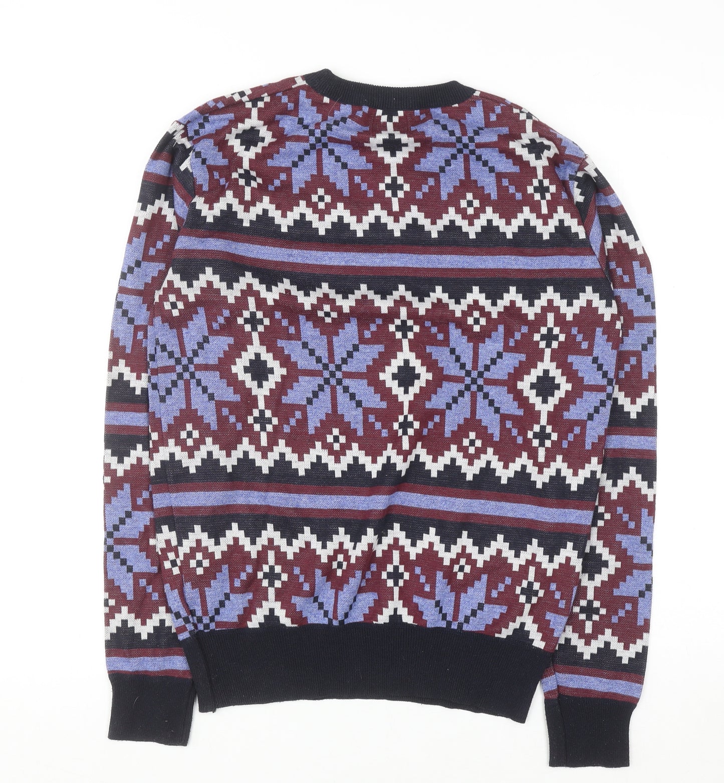Le Breve Men's Blue Fair Isle Knit Pullover Jumper Size M