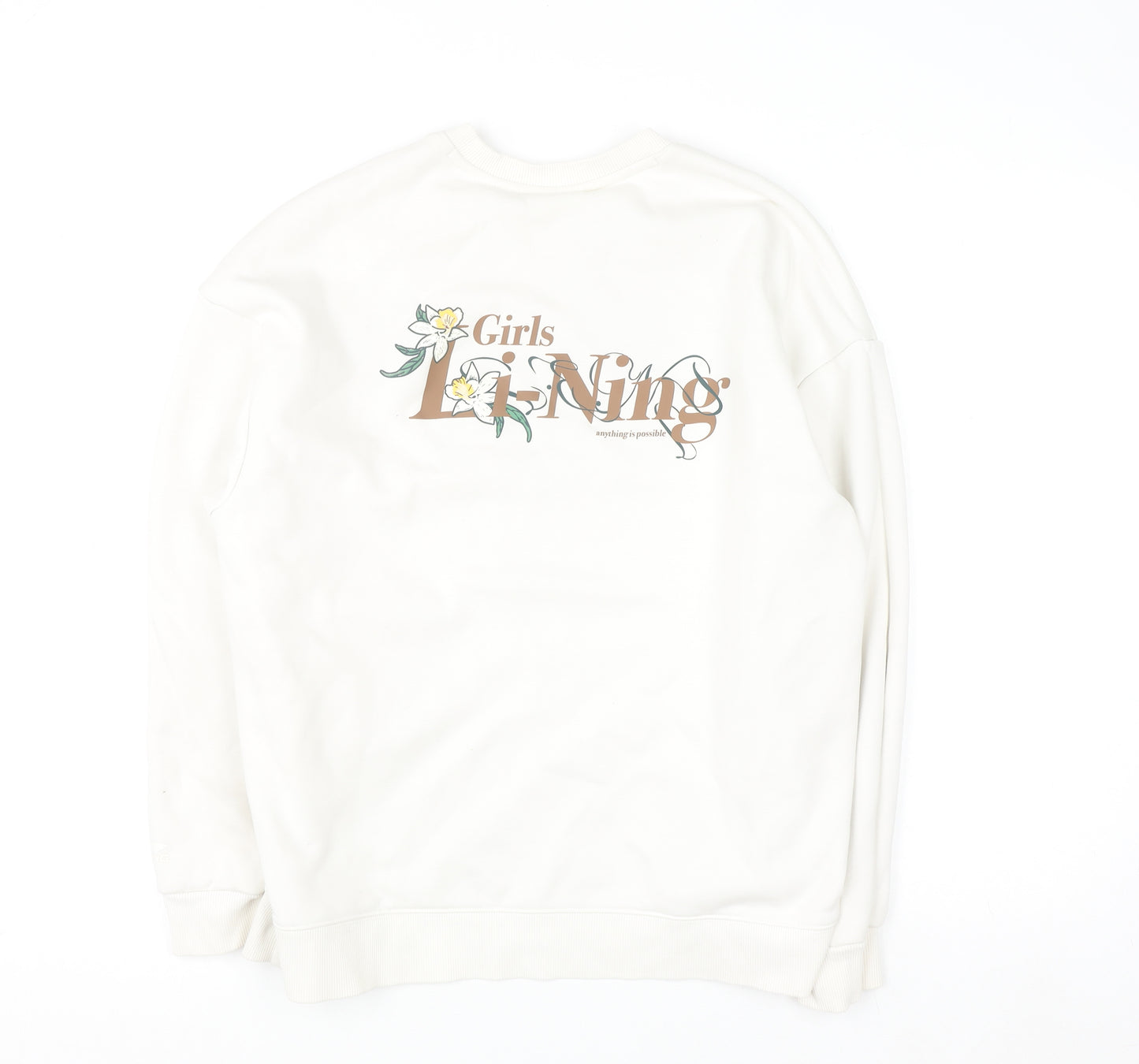 Li-Ning Womens White Pullover Sweatshirt Size 12 Cotton Blend