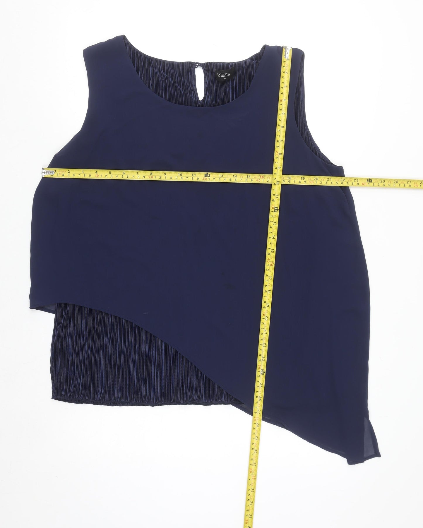 Klass Women Navy Blue Asymmetrical Sleeveless Blouse Size 20