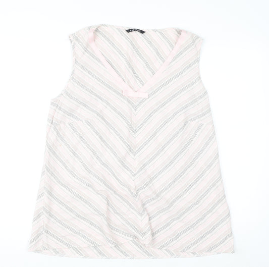 Essence Womens Pink Striped Linen V-Neck Sleeveless Tunic Blouse Size 18