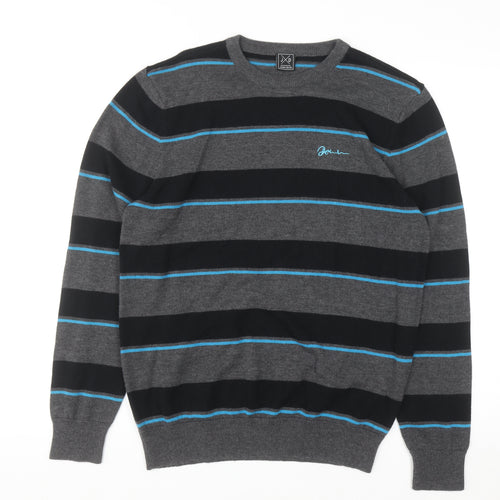 John Devin Men's Grey Striped Cotton Acrylic Pullover Jumper M