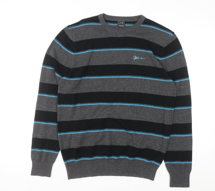 John Devin Men's Grey Striped Cotton Acrylic Pullover Jumper M
