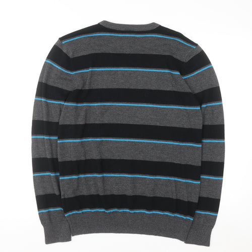John Devin Men's Grey Striped Cotton Acrylic Pullover Jumper M